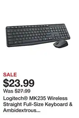 Office Depot Logitech MK235 Wireless Straight Full-Size Keyboard & Ambidextrous Optical Mouse, Black offer