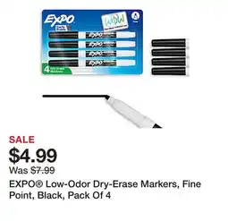 Office Depot EXPO Low-Odor Dry-Erase Markers, Fine Point, Black, Pack Of 4 offer