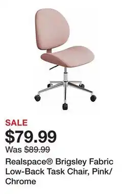 Office Depot Realspace Brigsley Fabric Low-Back Task Chair, Pink/Chrome offer