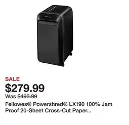 Office Depot Fellowes Powershred LX190 100% Jam Proof 20-Sheet Cross-Cut Paper Shredder, Black offer