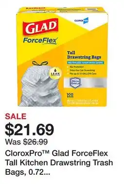 Office Depot CloroxPro Glad ForceFlex Tall Kitchen Drawstring Trash Bags, 0.72 mil, 13 Gallon, Grey, Box Of 100 offer