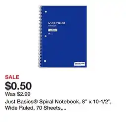 Office Depot Just Basics Spiral Notebook, 8 x 10-1/2, Wide Ruled, 70 Sheets, Blue offer