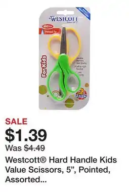 Office Depot Westcott Hard Handle Kids Value Scissors, 5, Pointed, Assorted Colors, Pack Of 2 offer