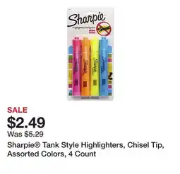 Office Depot Sharpie Tank Style Highlighters, Chisel Tip, Assorted Colors, 4 Count offer