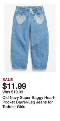 Old Navy Old Navy Super Baggy Heart-Pocket Barrel-Leg Jeans for Toddler Girls offer