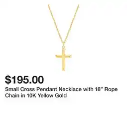 Belk Small Cross Pendant Necklace with 18 Rope Chain in 10K Yellow Gold offer