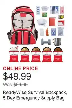 Costco ReadyWise Survival Backpack, 5 Day Emergency Supply Bag offer