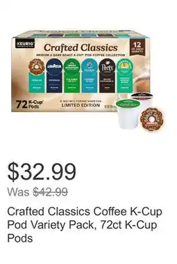Costco Crafted Classics Coffee K-Cup Pod Variety Pack, 72ct K-Cup Pods offer