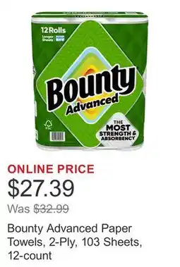 Costco Bounty Advanced Paper Towels, 2-Ply, 103 Sheets, 12-count offer