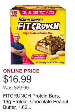 Costco FITCRUNCH Protein Bars, 16g Protein, Chocolate Peanut Butter, 1.62 oz, 18-count offer
