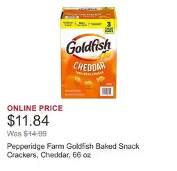 Costco Pepperidge Farm Goldfish Baked Snack Crackers, Cheddar, 66 oz offer