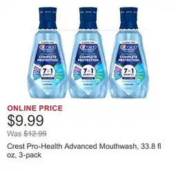 Costco Crest Pro-Health Advanced Mouthwash, 33.8 fl oz, 3-pack offer