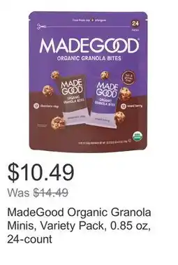 Costco MadeGood Organic Granola Minis, Variety Pack, 0.85 oz, 24-count offer