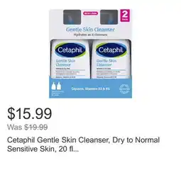 Costco Cetaphil Gentle Skin Cleanser, Dry to Normal Sensitive Skin, 20 fl oz, 2-count offer