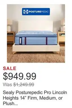 Costco Sealy Posturepedic Pro Lincoln Heights 14 Firm, Medium, or Plush Mattress offer