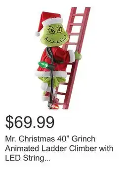 Costco Mr. Christmas 40 Grinch Animated Ladder Climber with LED String Lights offer