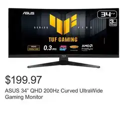 Costco ASUS 34 QHD 200Hz Curved UltraWide Gaming Monitor offer