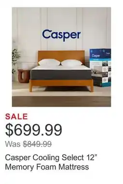 Costco Casper Cooling Select 12 Memory Foam Mattress offer