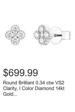 Costco Round Brilliant 0.34 ctw VS2 Clarity, I Color Diamond 14kt Gold Earrings offer