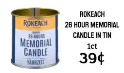 Seven Mile Market Rokeach 26 hour memorial candle in tin offer