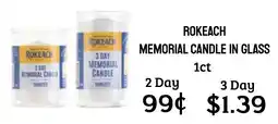 Seven Mile Market Rocheach memorial candle in glass offer
