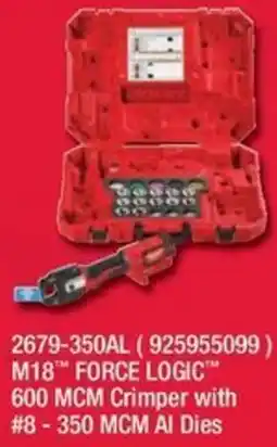 Fastenal M18 FORCE LOGICβ’ 600 MCM Crimper with # 8-350 MCM AI Dies offer
