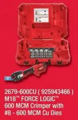 Fastenal M18 FORCE LOGICβ’ 600 MCM Crimper with #8-600 MCM Cu Dies offer