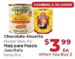 Supermercado El Rancho Juanita's Chocolate Abuelita, Maiz para Pezole, Hominy offer