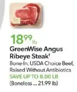 Publix GreenWise Angus Ribeye Steak offer