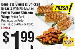 Smart & Final Boneless Skinless Chicken Breasts With Rib Meat or Foster Farms Chicken Wings offer