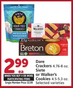 Albertsons Dare Crackers 4.76-8 oz. Siete or Walker's Cookies 4.5-5.3 oz offer