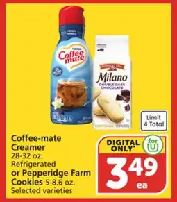 Vons Coffee-mate Creamer 28-32 oz. Refrigerated or Pepperidge Farm Cookies 5-8.6 oz offer