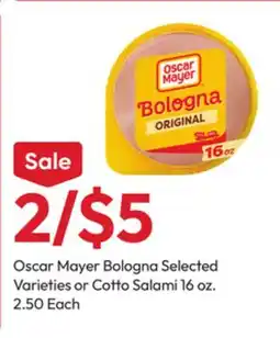 Stater Bros Oscar Mayer Bologna Selected Varieties or Cotto Salami offer