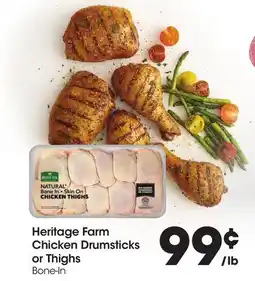 Food 4 Less Heritage Farm Chicken Drumsticks or Thighs offer