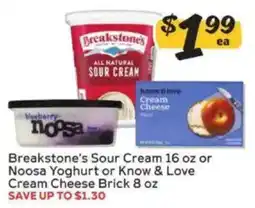 Winn Dixie Breakstone's Sour Cream or Noosa Yoghurt or Know & Love Cream Cheese Brick offer