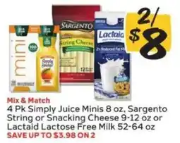 Winn Dixie Simply Juice Minis, Sargento String or Snacking Cheese or Lactaid Lactose Free Milk offer