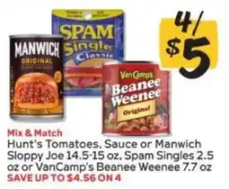 Winn Dixie Manwich Original, Spam Singles Classic, Van Camp's Beanie Weenee Original offer