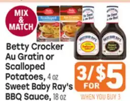 Tony’s Fresh Market Betty Crocker Au Gratin or Scalloped Potatoes, Sweet Baby Ray's BBQ Sauce offer
