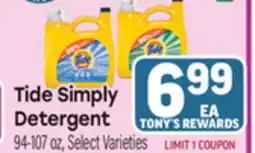 Tony’s Fresh Market Tide Simply Detergent offer
