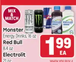 Tony’s Fresh Market Monster, Red Bull, Electrolit offer