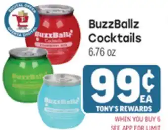 Tony’s Fresh Market BuzzBallz Cocktails offer