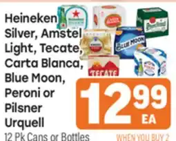 Tony’s Fresh Market Heineken Silver, Amstel Light, Tecate, Carta Blanca, Blue Moon, Peroni or Pilsner Urquell offer