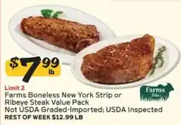 Winn Dixie Farms Boneless New York Strip or Ribeye Steak Value Pack offer