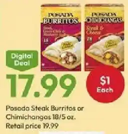 Stater Bros Posada Steak Burritos or Chimichangas offer
