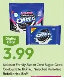 Stater Bros Nabisco Family Size or Zero Sugar Oreo Cookies offer
