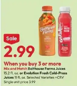 Stater Bros Bolthouse Farms Juices or Evolution Fresh Cold-Press Juices offer
