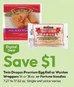 Stater Bros Twin Dragon Premium Egg Roll or Wonton Wrappers or Fortune Noodles offer