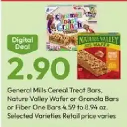 Stater Bros General Mills Cereal Treat Bars, Nature Valley Wafer or Granola Bars or Fiber One Bars offer