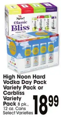 Jewel-Osco High Noon Hard Vodka Day Pack Variety Pack or Carbliss Variety Pack offer