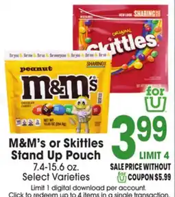 Jewel-Osco M&M's or Skittles Stand Up Pouch offer